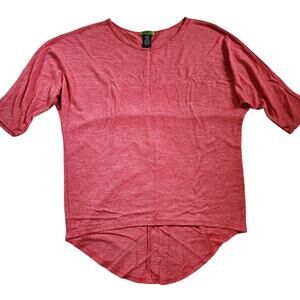 Plush Womens High-Low Tunic Sweater Size L Pink Pullover Lightweight 3/4 Sleeve